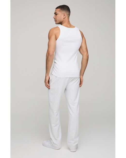 BoohooMAN White Basic Muscle Fit Ribbed Tank for men