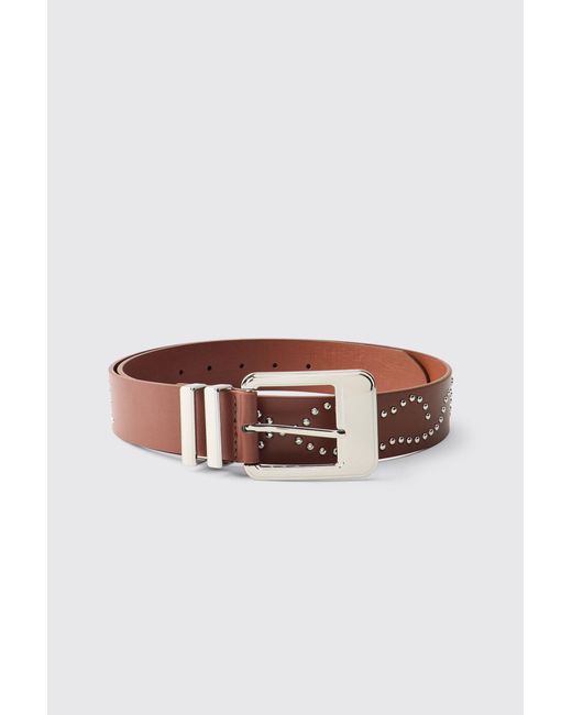 BoohooMAN Brown Pu Western Rhinestone Belt for men