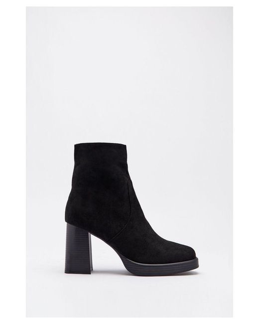 Warehouse White Faux Suede Square Toe Platform Ankle Boot