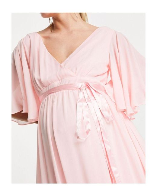 TFNC London Pink Maternity Bridesmaid Kimono Sleeve Pleated Maxi Dress With Angel