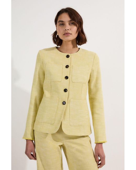 Karen Millen Natural Spring Tweed Tailored Pocket Front Blazer