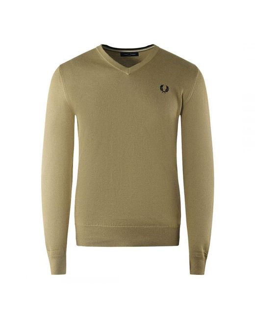 Fred Perry Green Warm Stone V-Neck Jumper for men