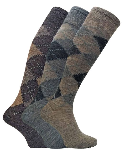 Sock Snob Gray 3 Pairs Extra Long Knee High Argyle Lambs Wool Dress Socks for men