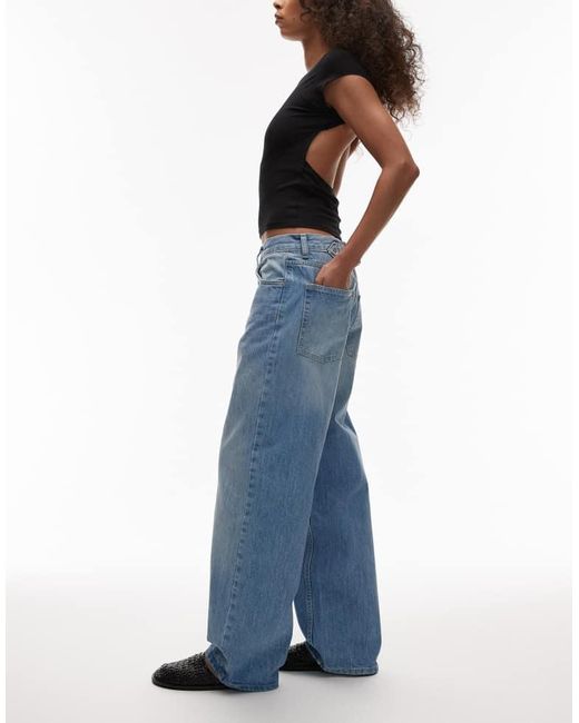 TOPSHOP Blue Cinch Low Rise Relaxed Jean