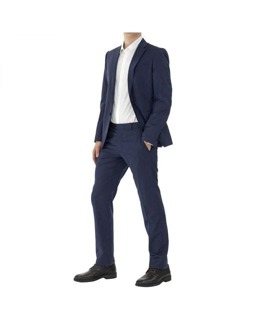 Emporio Armani Blue Suit Regular Fit Ankle Length Full Sleeve Wool for men