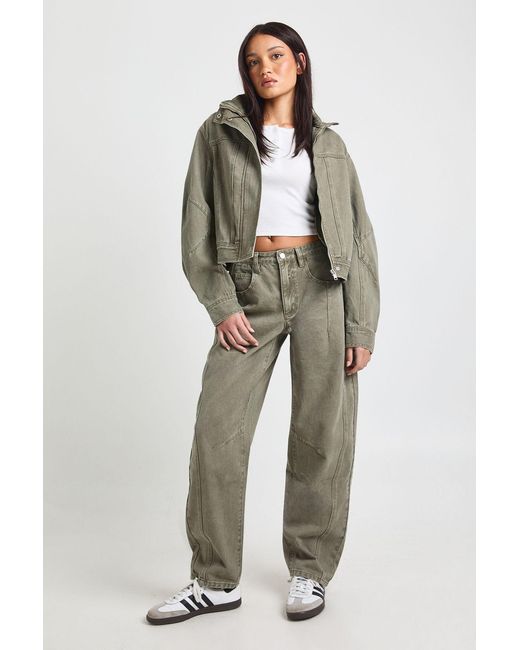 Boohoo Green Seam Detail Barrel Jean