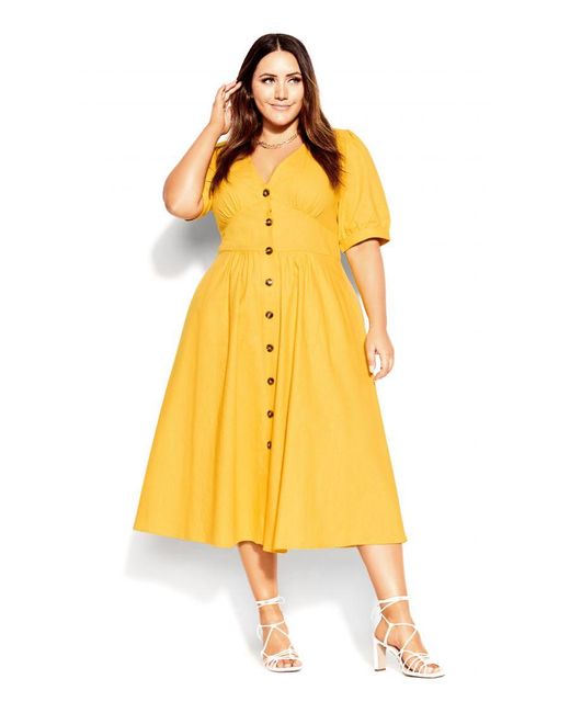 City Chic Yellow Plus Size Sunset Stroll Dress - Sunshine