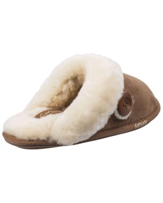 Cotswold Brown Lechlade Sheepskin Mule Slipper