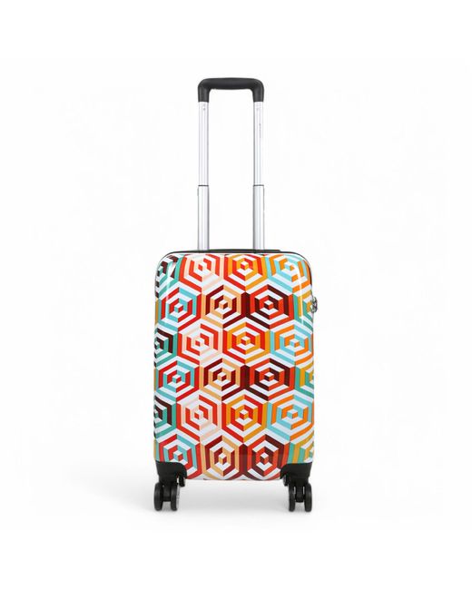 Infinity Leather Red Hard Shell Printed Cabin 55 X 36 X 20 Cm Pp Suitcase Luggage Suitable For Easyjet, Ryanair