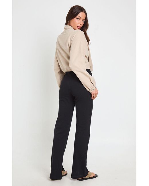 Boohoo Black Rib High Waist Split Hem Legging