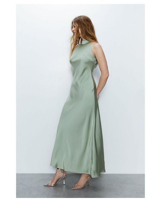 Warehouse Green Satin Halter Neck Backless Maxi Slip Dress