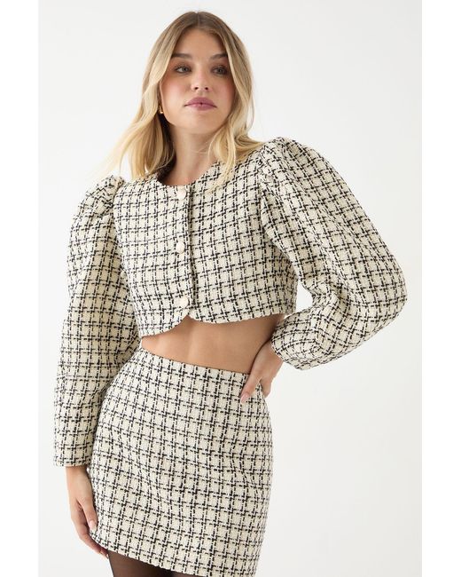 MissPap Multicolor Boucle Cropped Button Down Jacket