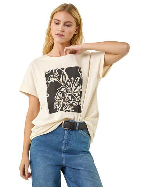 Roman Blue Floral Print Tunic Top