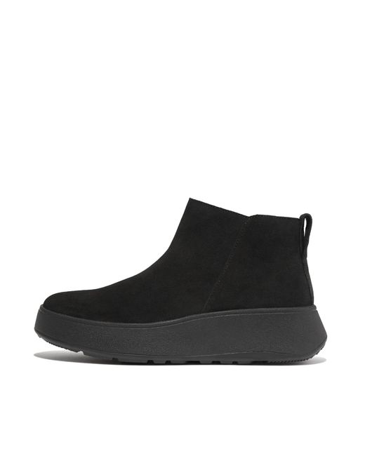 Fitflop Dames Fit Flop F-mode Suede Flatform Enkellaars Met Rits In Zwart in het Black