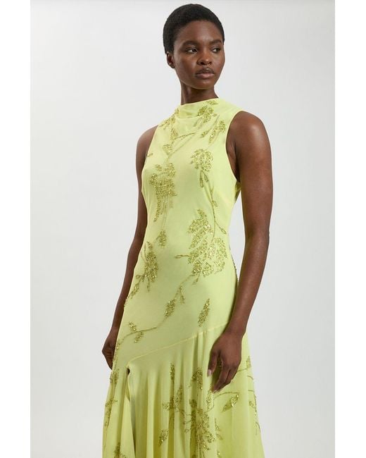 Karen Millen Green Petite Beaded Cowl Detail Maxi Dress