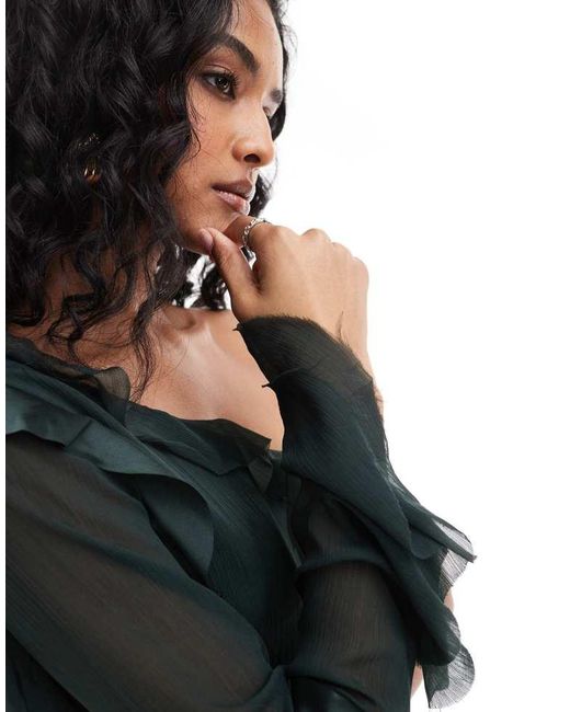 ASOS Black One Shoulder Bias Cut Ruffle Satin Chiffon Mix Maxi Dress
