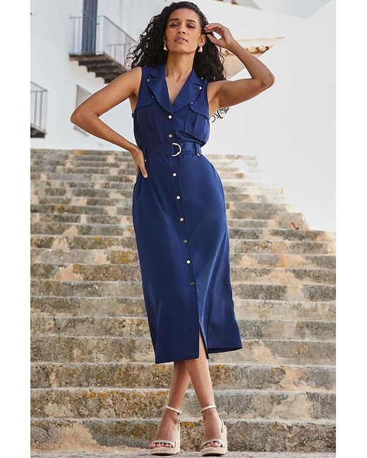 Sosandar Blue Midi Belted Shirt Dress