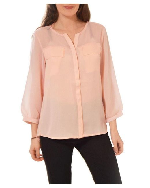 Secret Label Pink Chiffon Crepe Pocket Blouse