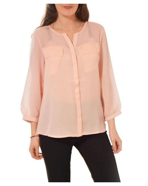 Secret Label Pink Chiffon Crepe Pocket Blouse