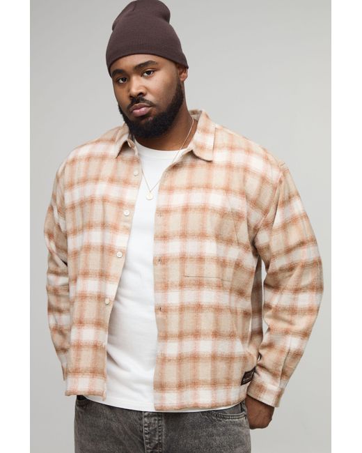 BoohooMAN Natural Plus Oversized Brushed Check Detail Carpenter Overshirt for men
