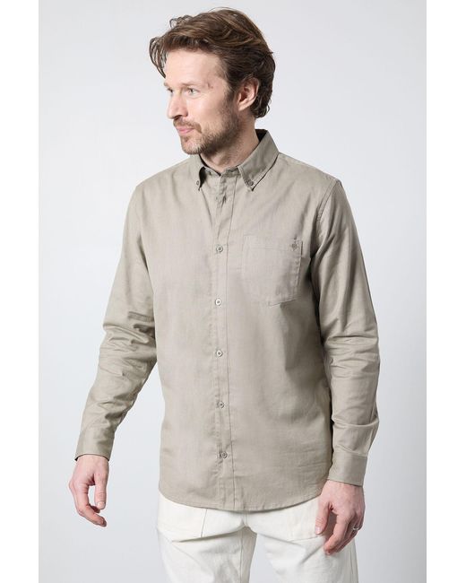 MAINE Gray Long Sleeve Linen Blend Shirt Cotton for men