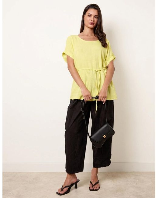Blue Vanilla Yellow Belted Wide Sleeve Top