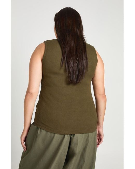 Boohoo Green Plus Ribbed Contrast Henley Button Vest Top