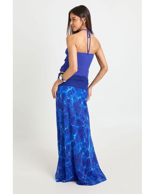 Boohoo Blue Chiffon Ruched Waist Maxi Skirt