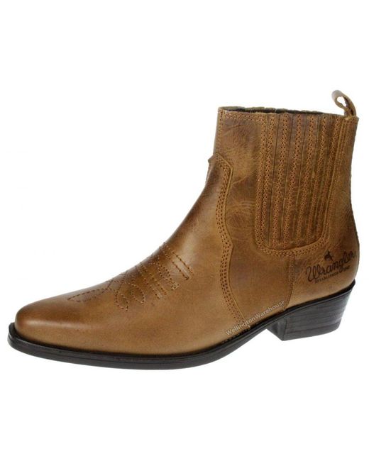 Wrangler Tex Mid Leather Brown Chelsea Cowboy Boots for men