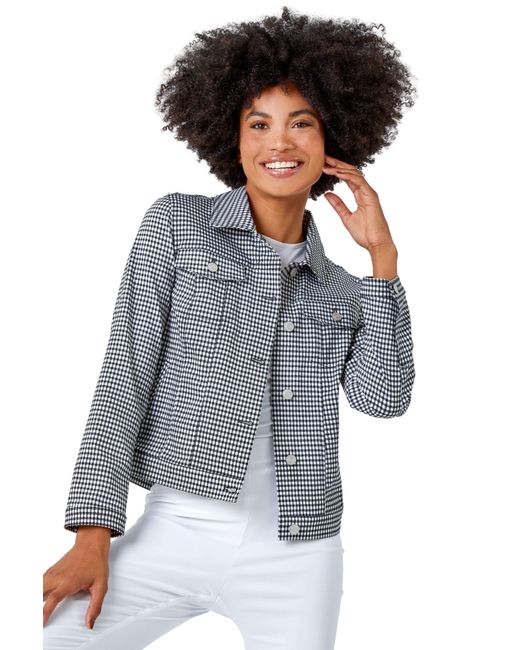 Roman Gray Gingham Stretch Pocket Detail Jacket