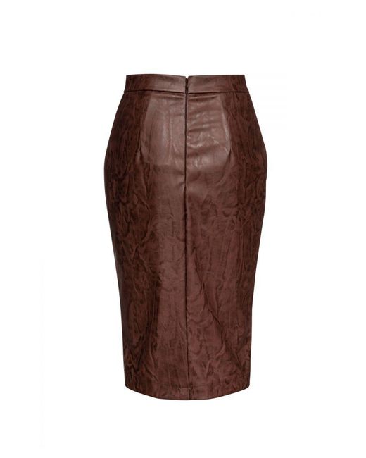 Conquista Brown Faux Leather Pencil Skirt