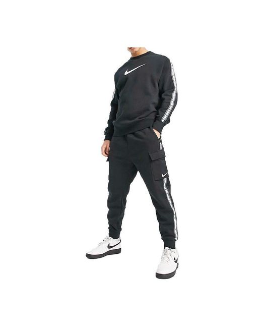 Nike Black Repeat Crew Fleece Tracksuit Set for men