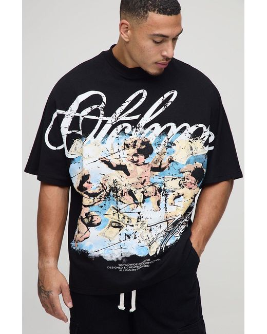BoohooMAN Black Oversized Heavyweight Large Scale Print Cupid T-Shirt for men