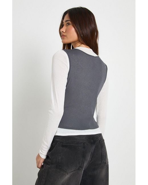Boohoo Gray Double Layer Sheer Texture Long Sleeve Top