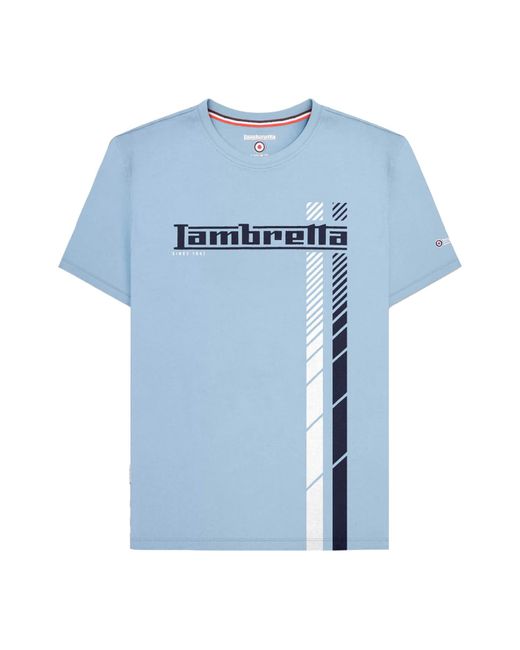 Lambretta Blue Ss25 Racing Stripe Big & Tall T-Shirt (Sky) Cotton for men