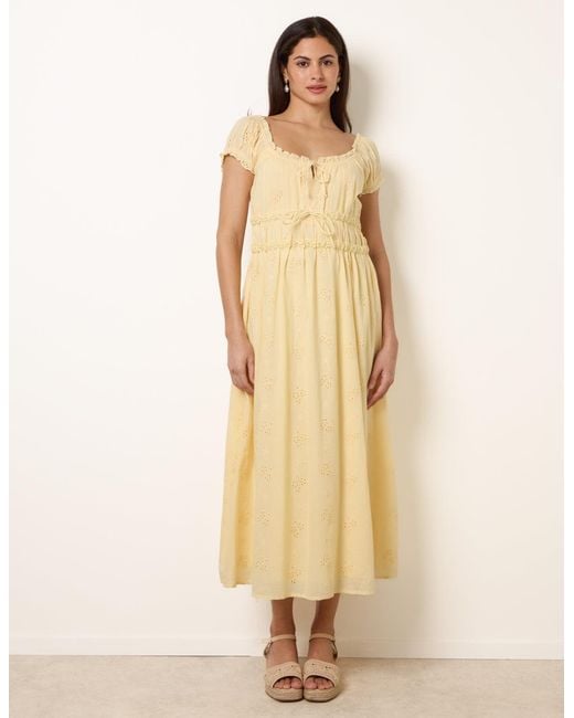 Blue Vanilla Natural Broderie Front Tie Midi Dress