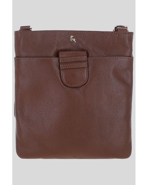Ashwood Leather Brown Genuine Crossbody X Shoulder Bag With Golden Accents