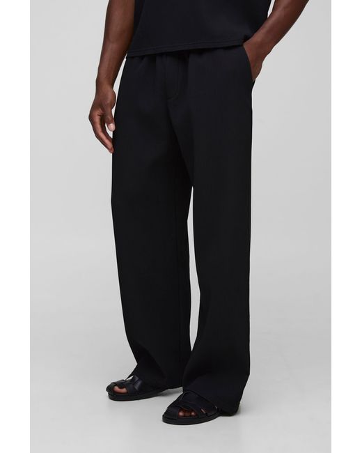 Boohoo Black Elasticated Wide Leg Pleated Pants