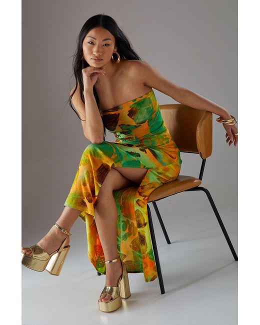 Warehouse Green Petite Burnout Bandeau Maxi Dress
