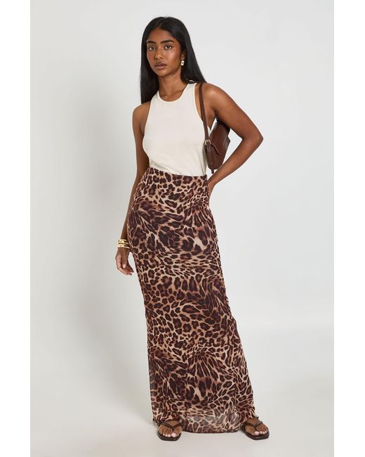 Boohoo White Animal Print Mesh Maxi Skirt