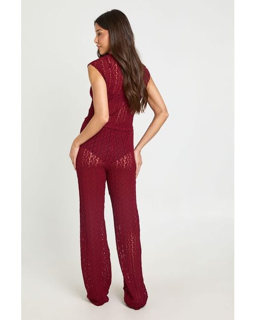 Boohoo Red Floral Lace Drawstring Straight Leg Trouser