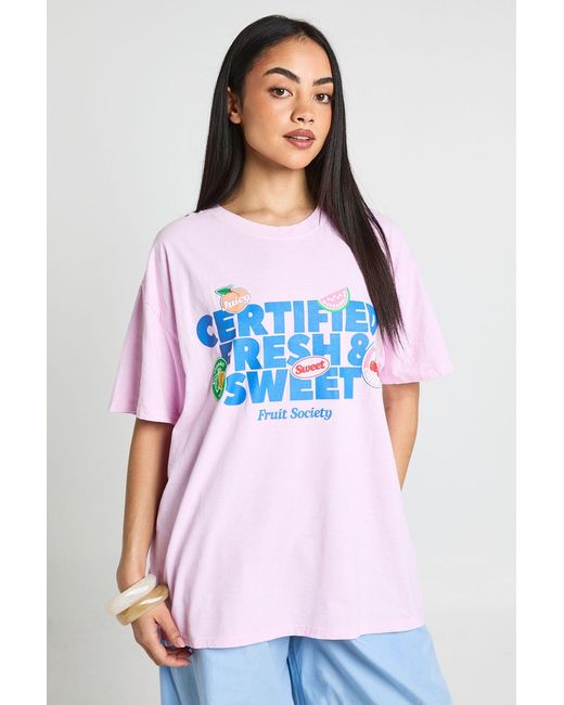 Boohoo White Certified Fresh And Sweet Fruits Printed T-Shirt
