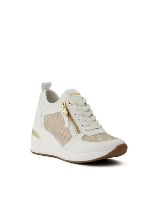 Dune White Ladies Eiline - Lace-up Wedge Trainers Leather