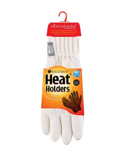 Heat Holders White Cable Knit 2.3 Tog Gloves For Winter