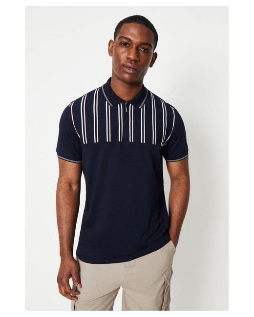 Burton Blue Front Yoke Mini Stripe Zip Polo for men