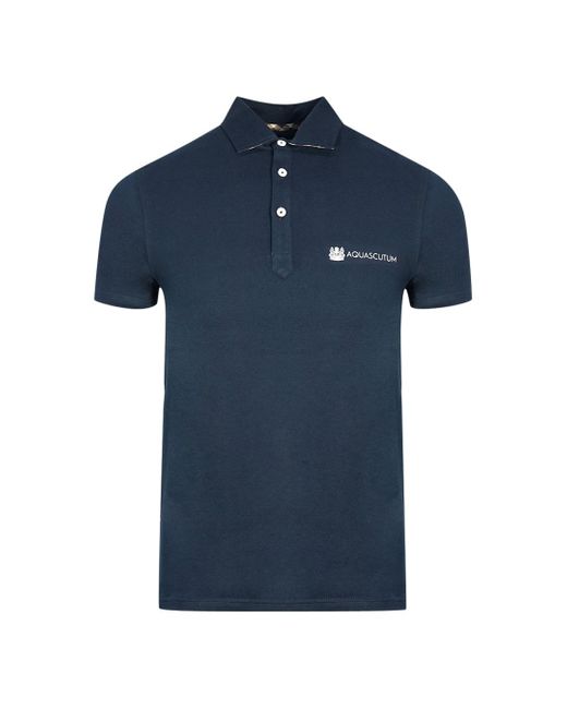 Aquascutum Blue Aldis Crest Block Logo Polo Shirt Cotton for men