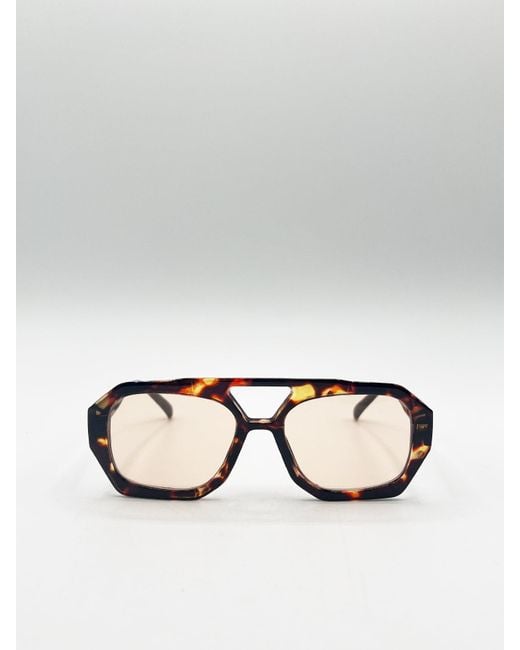 SVNX Metallic Tortoiseshell Navigator Sunglasses With Lenses