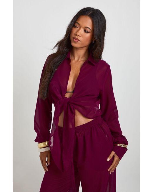Boohoo Red Chiffon Beach Trouser
