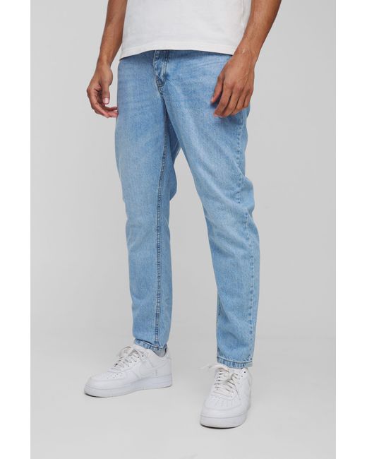 BoohooMAN Blue Tapered Fit Rigid Washed Jeans for men