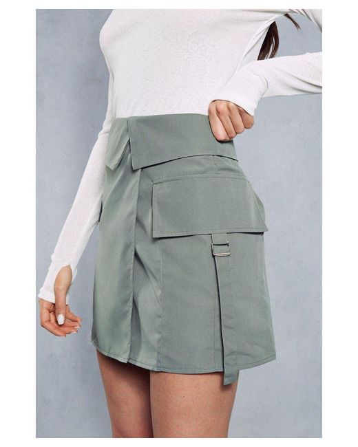 MissPap Gray Folded Over Detail Utility Mini Skirt
